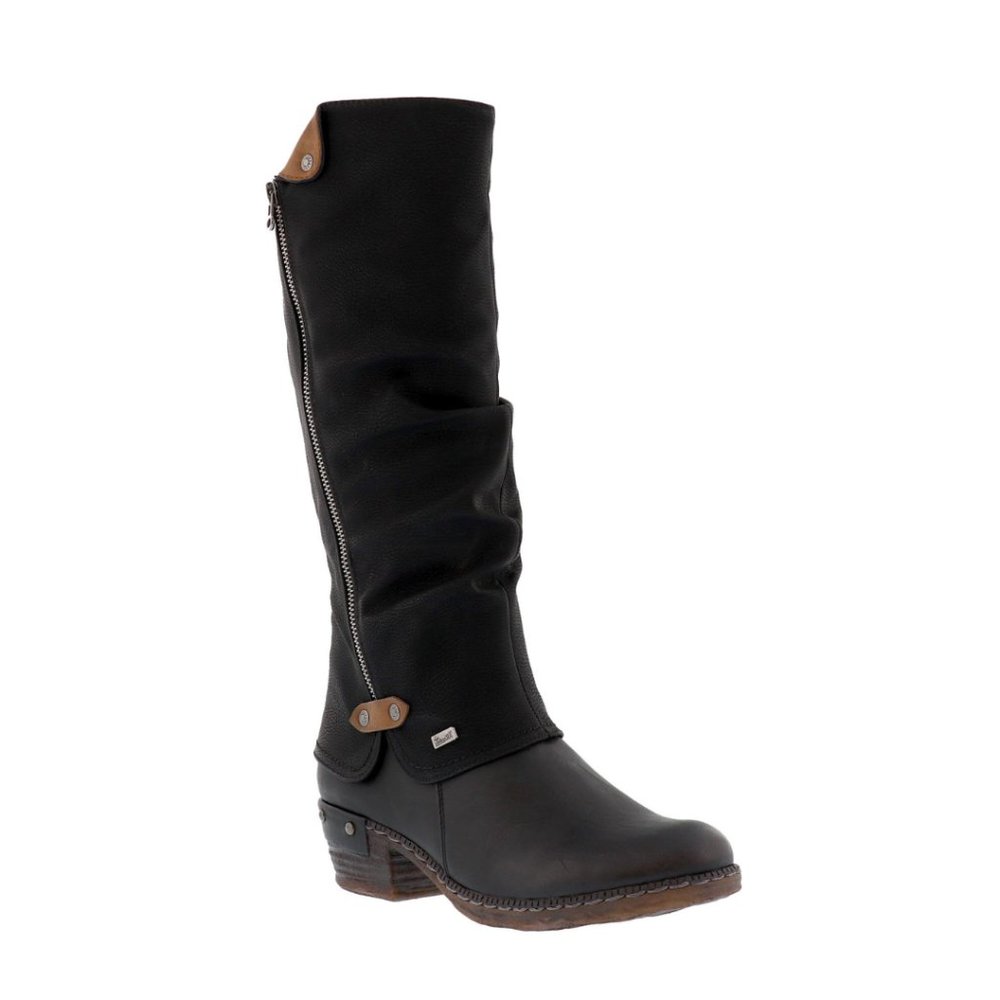 Rieker Black and Brown Tall Combat-Moto Boots